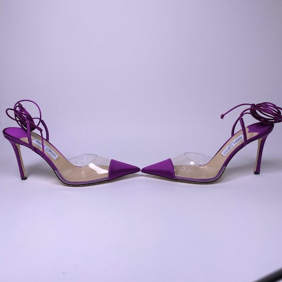 JIMMY CHOO Purple Satin 'Farley 95' PVC Trim - Picture 5 of 11